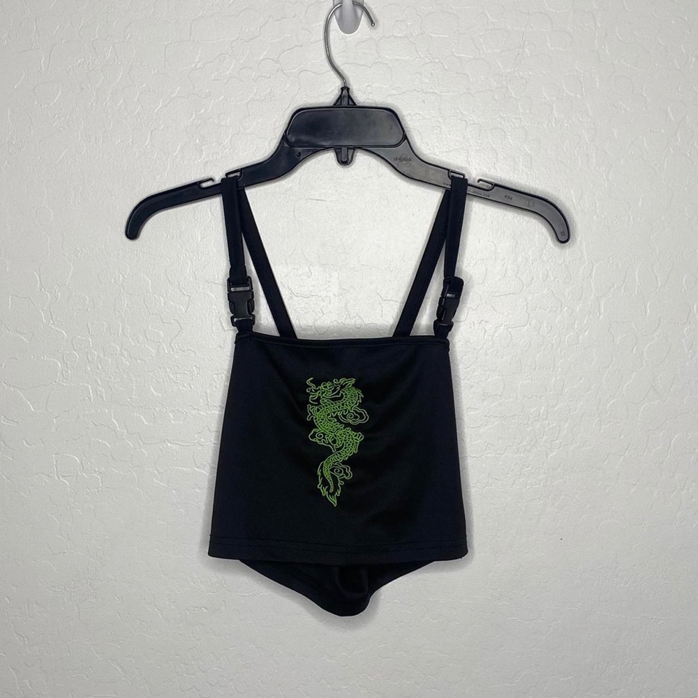 SHEIN black crop top green snake print
